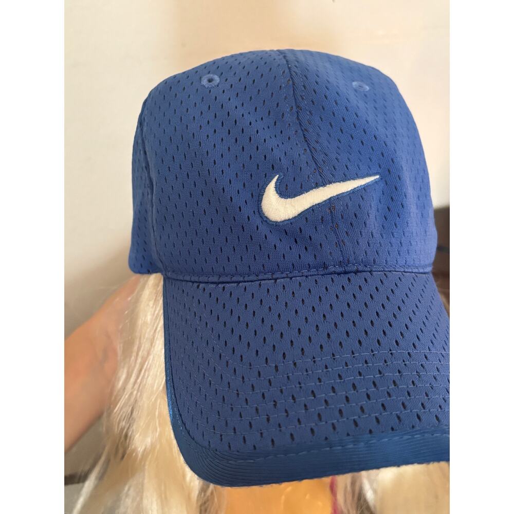 Vintage Nike Blue Mesh Baseball Cap Adjustable Strapback | 90s–2000s Swoosh Hat